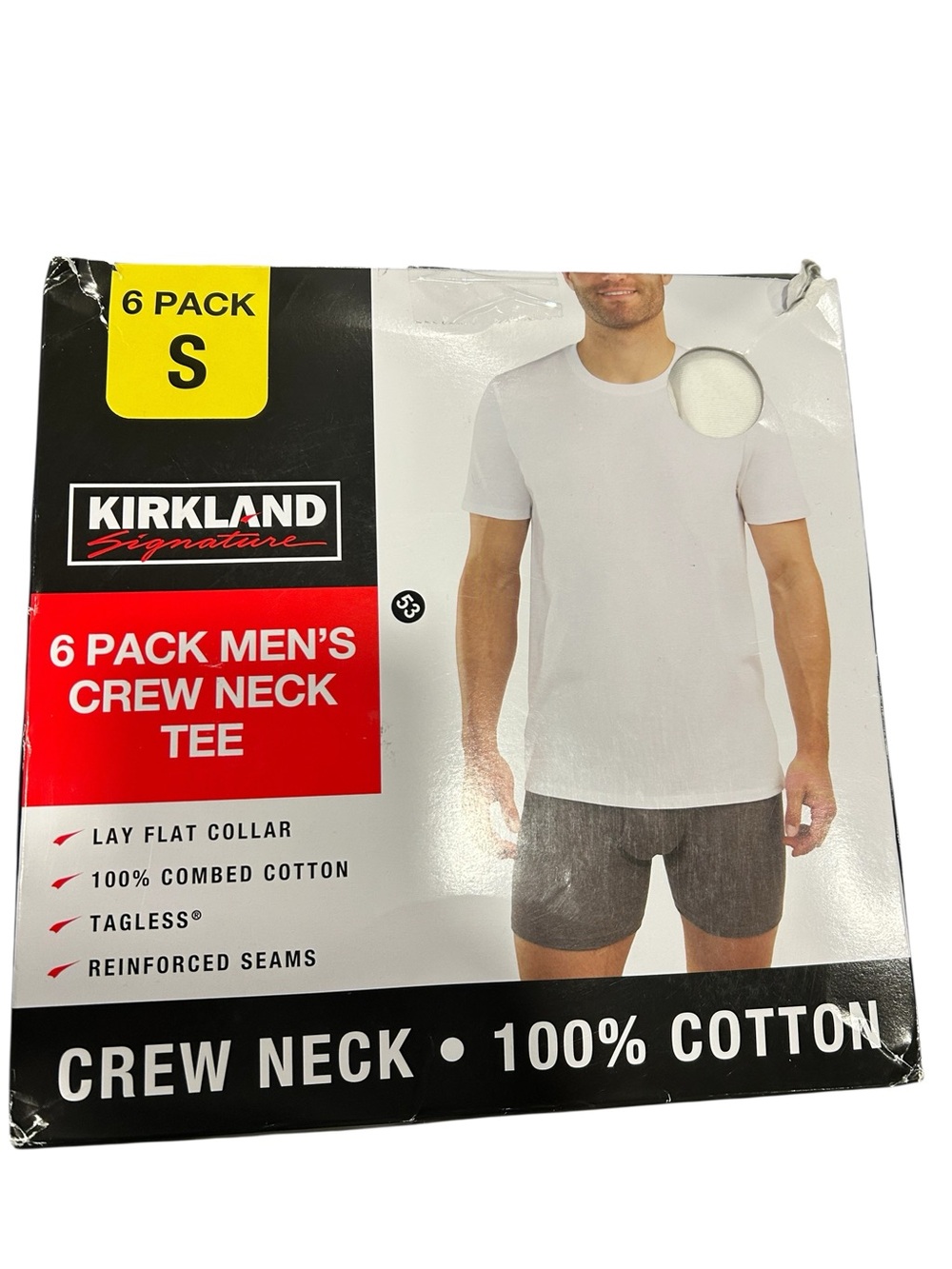 Kirkland Signature Men's White Crew Neck T-Shirts - 6 Pack open box (Small)